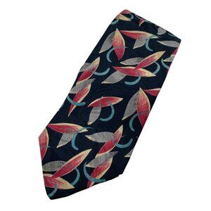 Raphael Black Geometric Italy Italian Handmade Silk Tie Neck Luxury Vintage Retr